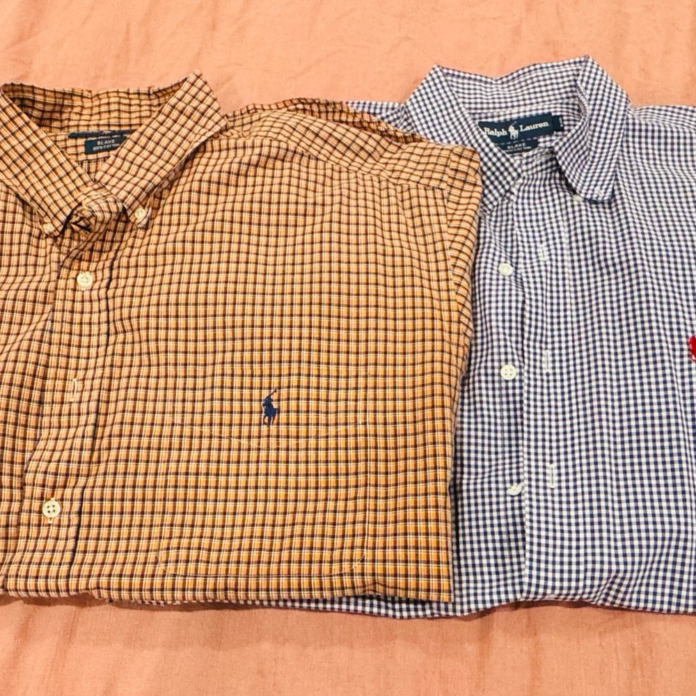 Ralph Lauren Men's XXL Blake Checkered Shirts - Orange and Blue - Lot of 2